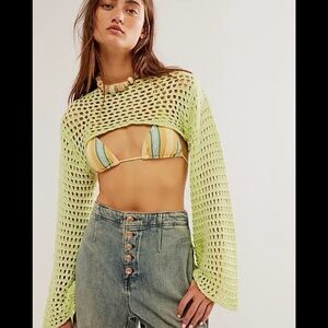 Free People Hayley Crochet Bolero Cropped Sweater
